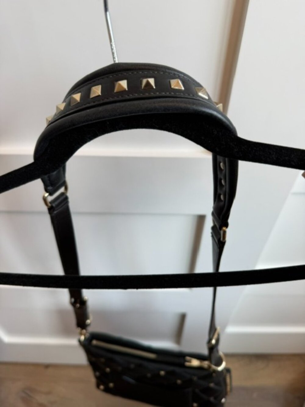 Authentic Valentino Black Leather Gold Rockstud Candystud Crossbody Bag Clutch - Picture 6 of 12